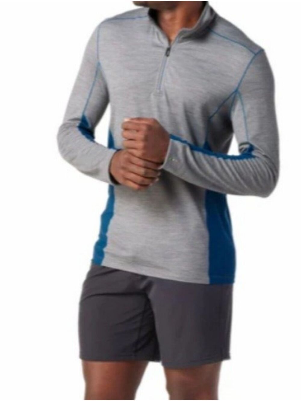 Smartwool Merino Sport 150 1/4 Zip Long Sleeve Pullover Gray Blue - Size Medium - Picture 8 of 13